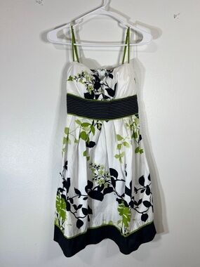 Speechless White Floral Spaghetti-Strap Dress with Black & Green Accents